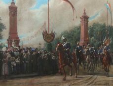 Stuttgarter Heimatmaler des 19./20. Jh. "Königsparade zur Einweihung der König Karlbrücke in Bad