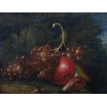 Altmeister des 17. Jh. "Früchtestillleben", Trauben, Apfel und Birnen vor Landschaftskulisse eine