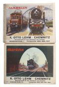 2 Kataloge Märklin, Querformat, 1929: 80 Seiten + Farblithografie. Altersspuren, part. fleckig,