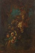 Stilllebenmaler des 19. Jh. "Weinstock mit Rosenblüten", vor dunkler Felsenlandschaft, unten rechts