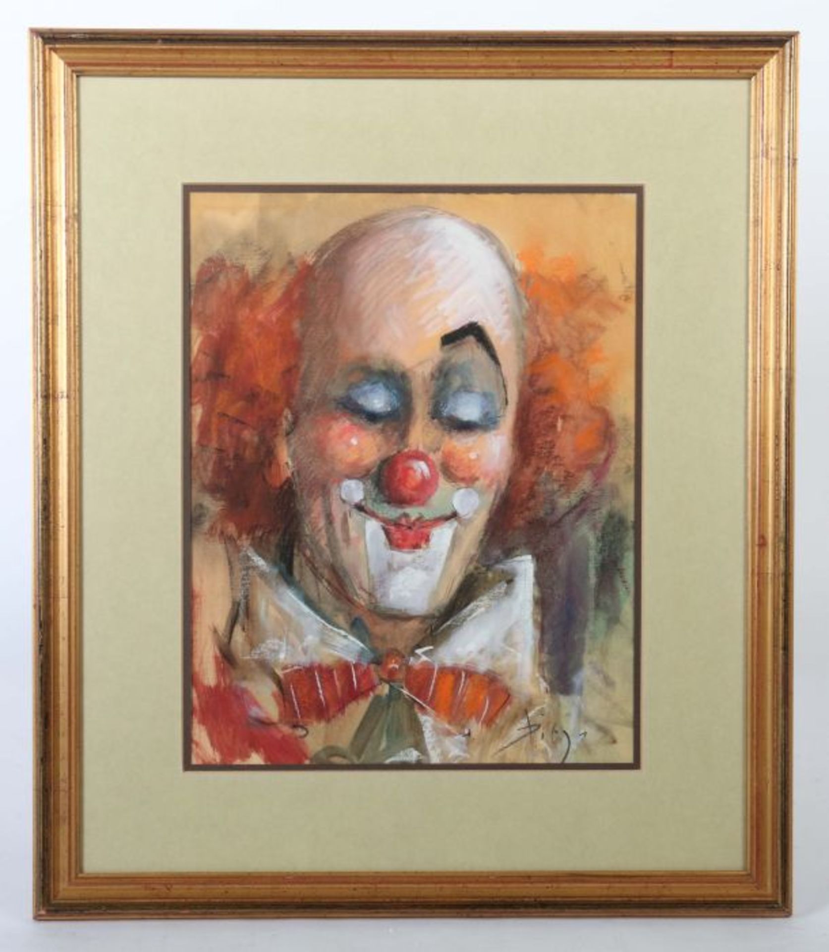 Maler des 20. Jh. "Clown", en face-Brustbildnis eines Clowns, den Blick nach unten gerichtet, unten - Bild 2 aus 3