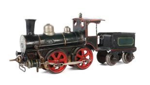 Dampflok Märklin, BN 1021, Spur 1, uralt BZ ca. um 1900, schwarz/grün HL, Uhrwerkantrieb, Bremse,