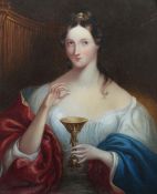Portraitmaler des 19. Jh. "Damenbildnis", Brustbild einer eleganten Frau mit weißem Kleid und