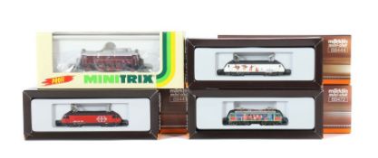 4 Elektro-/Dieselloks Märklin/Minitrix, Spur Z/N, Modellnr. 88472: E-Lok; Modellnr. 88441, SBB-E-