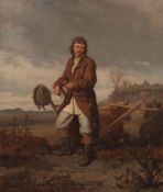 Maler des 19. Jh. "Pflügender Bauer bei der Rast", Bildnis eines jungen Mannes, ein Stück Brot und