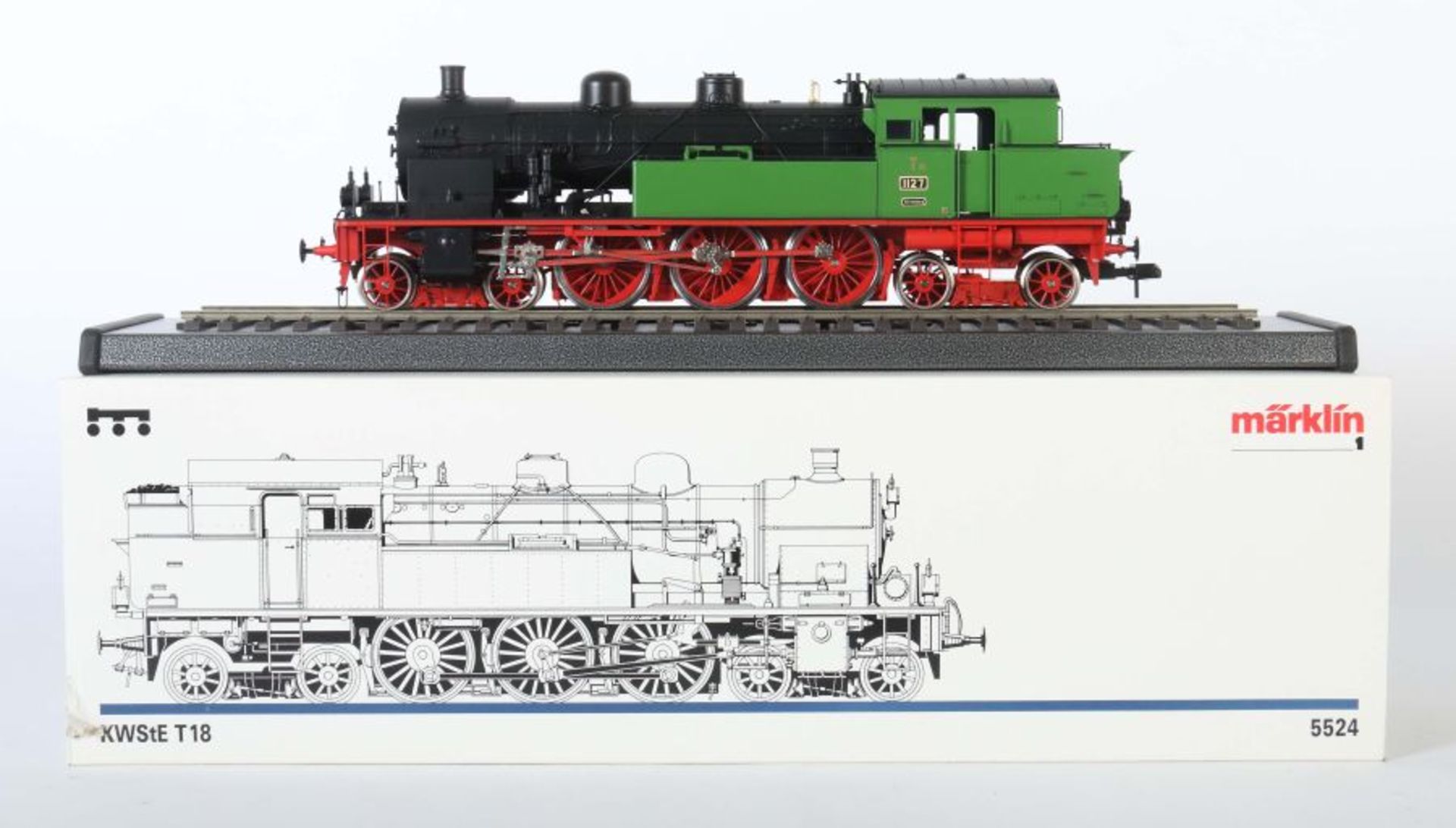 KWStE T18-Tenderlok Märklin, Modellnr. 5524, Spur 1, Replika, 3-/7-achsige Lokomotive in grün- - Bild 2 aus 2