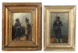 Maler des 19. Jh. 2x "Soldatenbildnis", variierende Darstellungen französischer Soldaten in