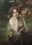 Portraitmaler des 19. Jh. "Jugendstil-Schönheit", Bildnis einer jungen Frau mit halbdurchsichtiger