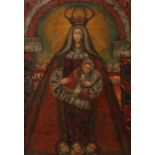 Sakralmaler des 18./19. Jh. wohl Spanien. "Madonna mit Kind", Darstellung der Jungfrau Maria, das