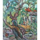 Bley, Fredo Mylau 1929 - 2010 Reichenbach, deutscher Maler. "Haus mit Garten", stilisierte