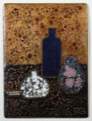 Emaille-Bild Um 1960/70, Kupferplatte mit Stegen aus Kupfer, farbig emailliert, Motiv: Stillleben