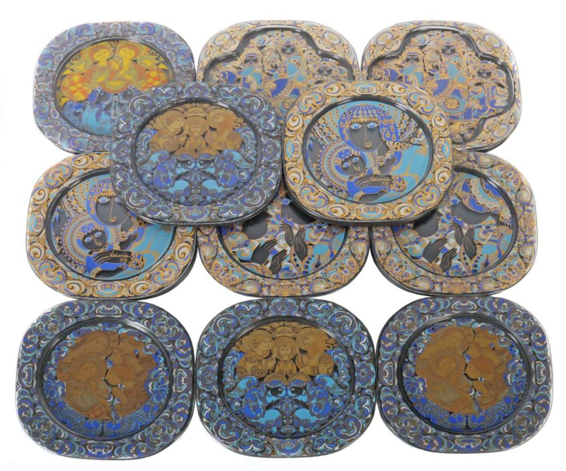 11 Weihnachtsteller E: Björn Wiinblad (1918-2006), A: Rosenthal, 1970/80er Jahre (Teller von 76 2x,