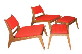 Kristiansson, Uno & Östen Paar "Hunting Chairs" mit Ottomanen, Schweden, 1960er Jahre, verzapftes
