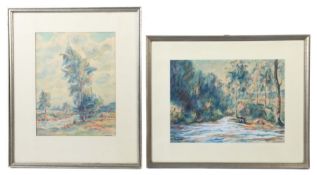 Brasch, Hans Karlsruhe 1882 - 1973 Murrhardt, deutscher Maler. Paar Landschaften, "Flusslauf im