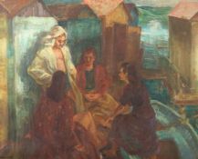 Udvary, Pal Budapest 1900 - 1987 ebenda, ungarischer Maler. "Am Ufer", stilisierte Darstellung mit