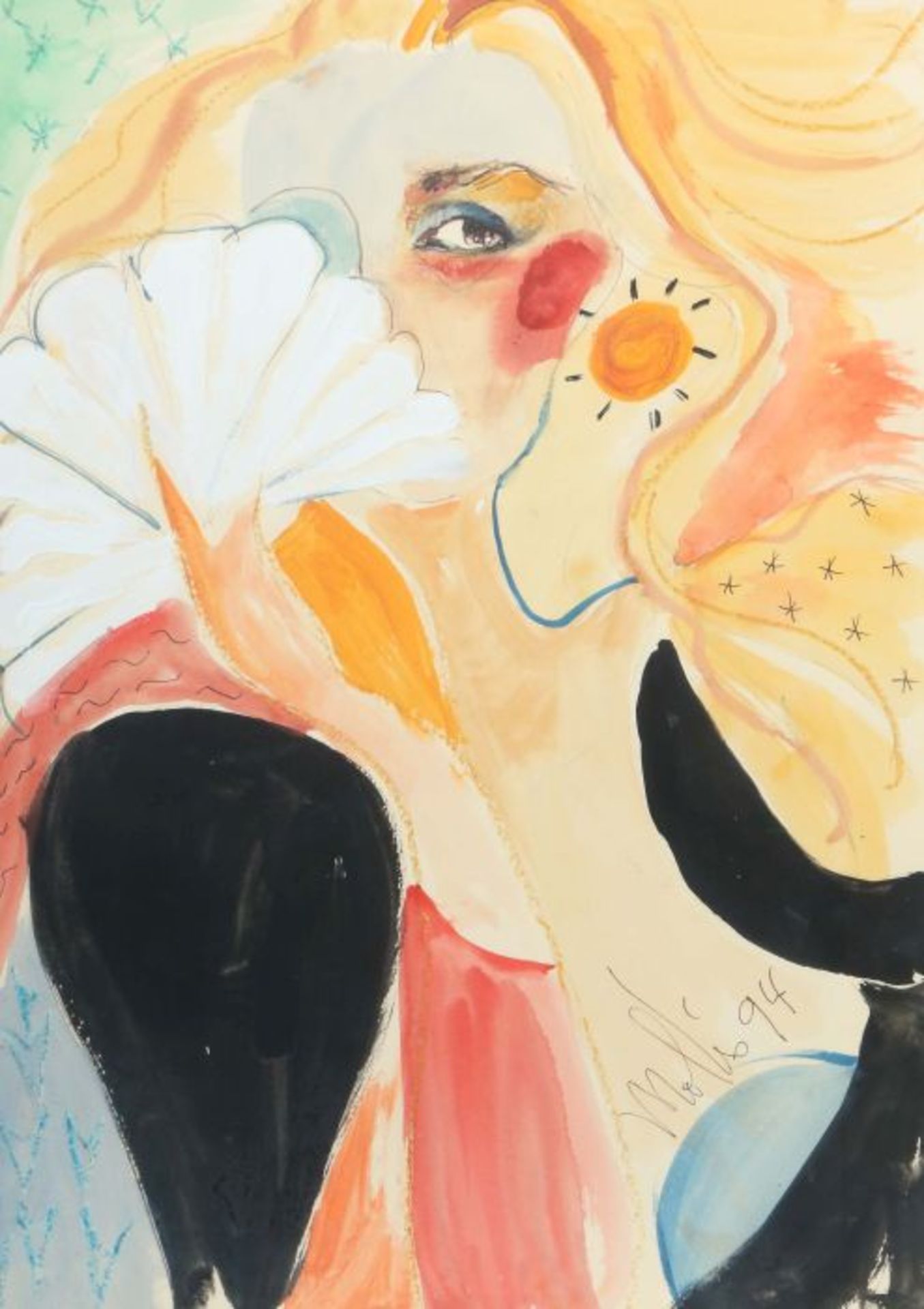 Molto, Vincente Geb. 1948 in Valencia, tätig in Spanien und Genf. "Frau mit Fächer", stilisiertes