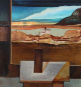 Groll, Dan geb. 1936, Künstler tätig in Rottenburg. "Kleine Landschaft mit Mokkamühle", stilisierte