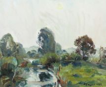 Geyer, Herman Ulm 1934 - 2016 ebenda, Kunst- und Glasmaler. "Morgen an der Donau", stilisierte