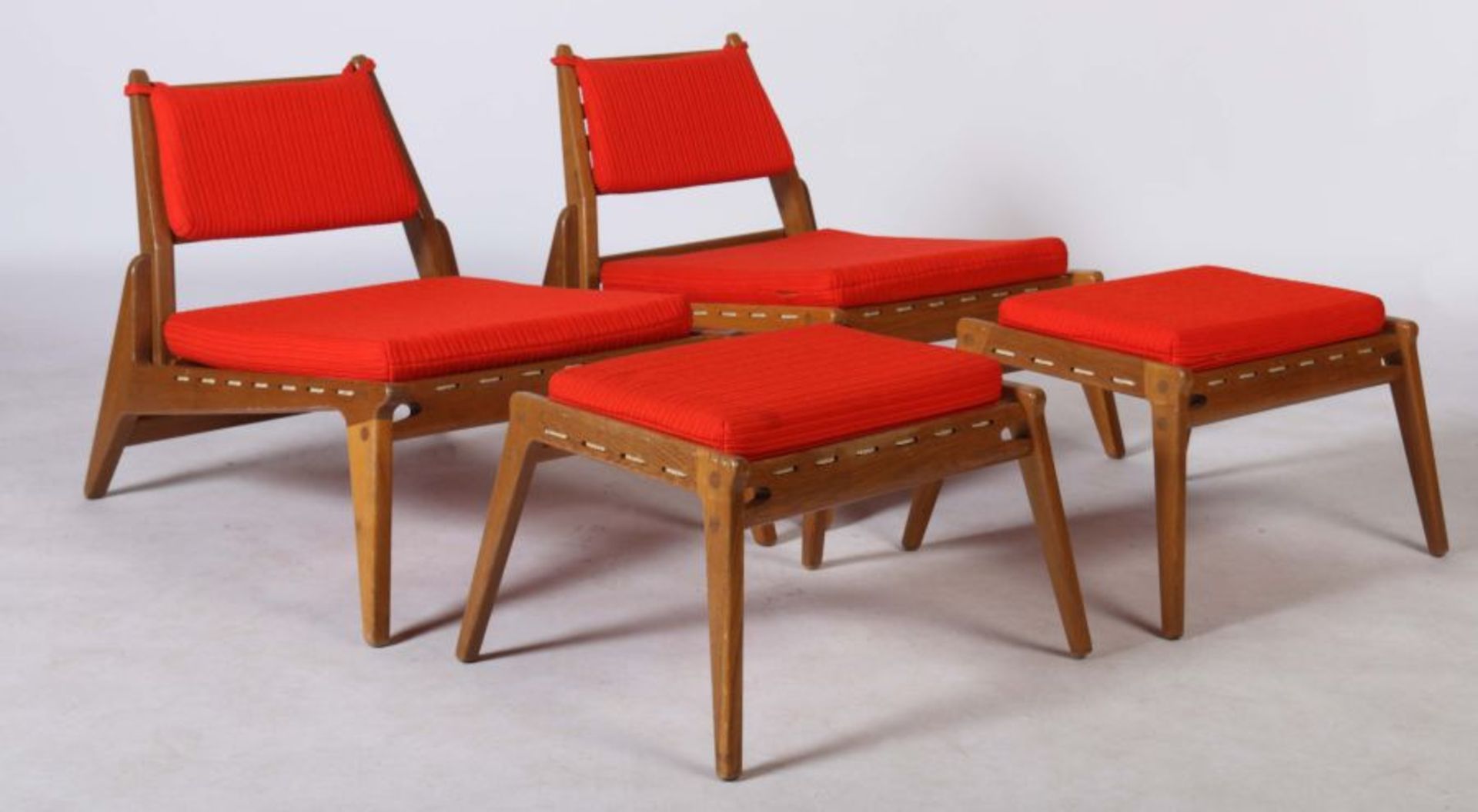 Kristiansson, Uno & Östen Paar "Hunting Chairs" mit Ottomanen, Schweden, 1960er Jahre, verzapftes - Bild 2 aus 3
