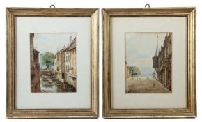 Duval, Ch. (?) französischer Maler des 19. Jh.. Paar Landschaftsszenen: "Kanal mit Brücke" und "Weg