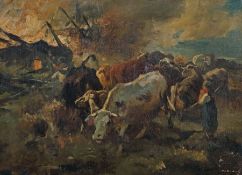 Braith, Anton Biberach an der Riß 1836 - 1905 ebenda, deutscher Maler. "Kühe auf der Weide",