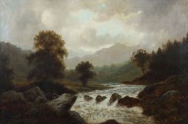 McClinton, E.W. (?) "Klammath River bei Oregon", idyllische Landschaftsansicht mit reißendem