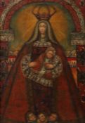 Sakralmaler des 18./19. Jh. wohl Spanien. "Madonna mit Kind", Darstellung der Jungfrau Maria, das