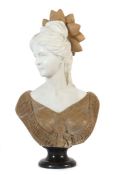 Bildhauer des 20. Jh. "Damenbüste", Alabaster, vollplastische Figurenausführung einer Schönheit mit