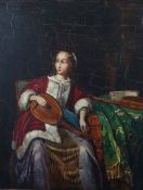 Maler/Kopist des 19. Jh. "Dame mit eine Mandoline", an mit besticktem Stoff bedecktem Tisch