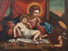 Kirchenmaler des 19. Jh. "Maria mit Kind und dem Johannesknaben", Darstellung der Maria, den