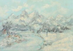 Stäbli, Adolf Winterthur 1842 - 1901 München, deutscher Maler. "Winterlandschaft", Blick auf die