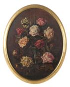 Stilllebenmaler des 20. Jh. "Rosenblütenbouquet", in Trichtervase vor neutralem Hintergrund, nicht