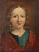 Portraitmaler des 18. Jh. "Adelige Dame", Bildnis einer jungen Frau mit lockigem Haar, blauem Kleid