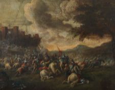 Maler des 18. Jh. "Schlachtenszene", vielfigurige, dramatische Darstellung eines Kampfgeschehens,