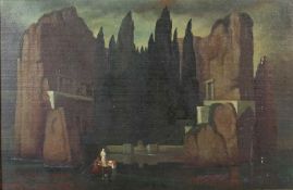 Maler/Kopist des 20. Jh. "Die Toteninsel", Darstellung einer emporragenden Felseninsel mit