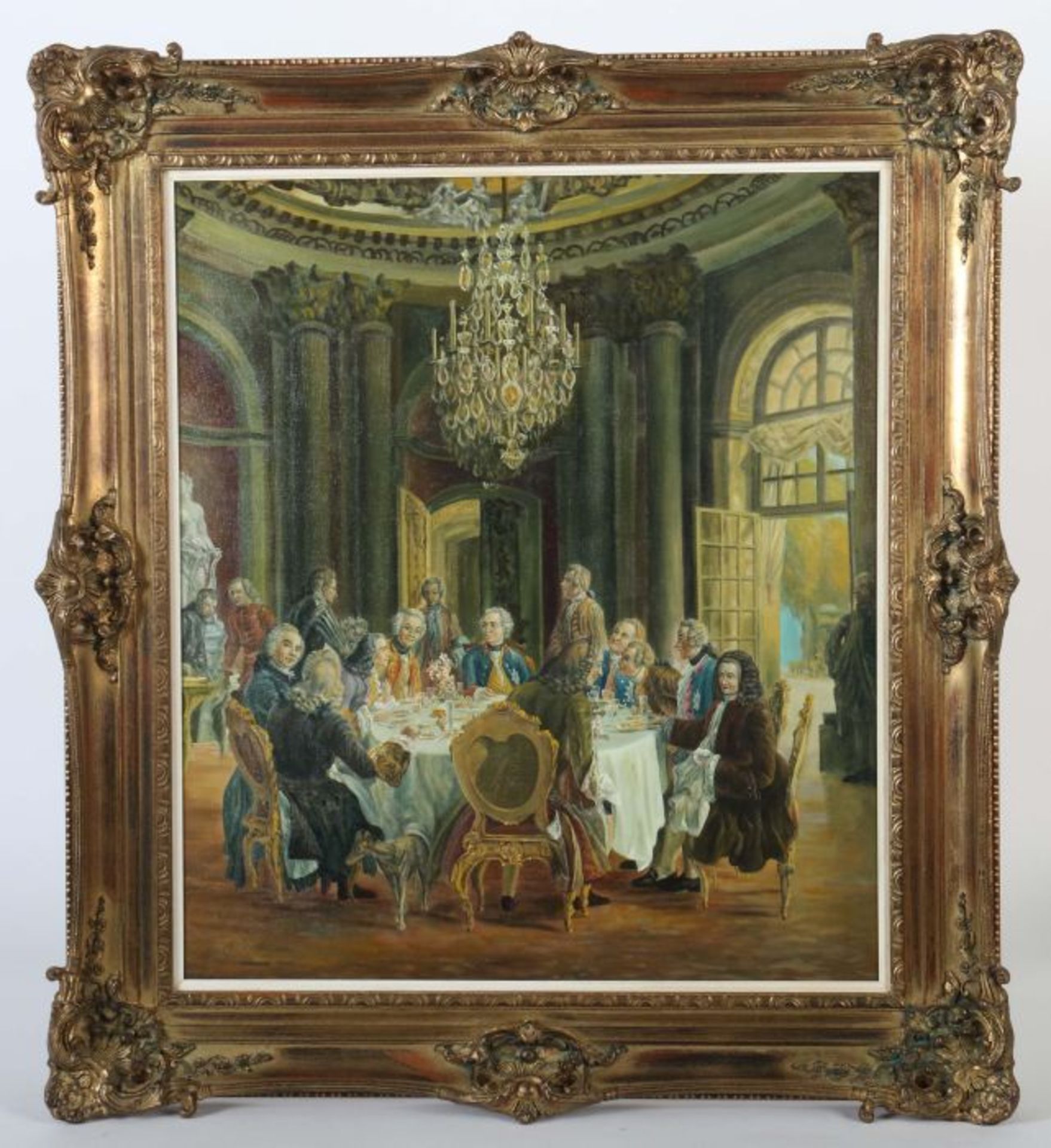 Maler/Kopist des 20. Jh. "Mittagstafel im Schloss von Sanssouci bei Potsdam", vielfigure - Bild 2 aus 4
