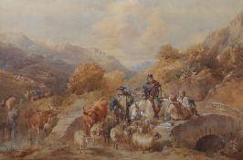 Maler des 19. Jh. "Schottisches Hochland", Landschaftsdarstellung mit Hirten im Vordergrund, auf