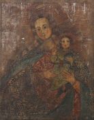 Maler des 15./16. Jh. (?) wohl Spanien. "Maria mit Kind", Frontaldarstellung der Muttergottes, den