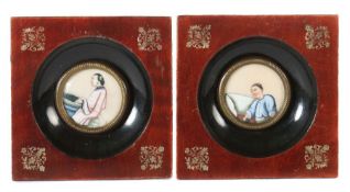 Paar Miniaturen China, w. Kanton, 19. Jh., Mischtechnik auf Reispapier, Darstellungen von Chinese
