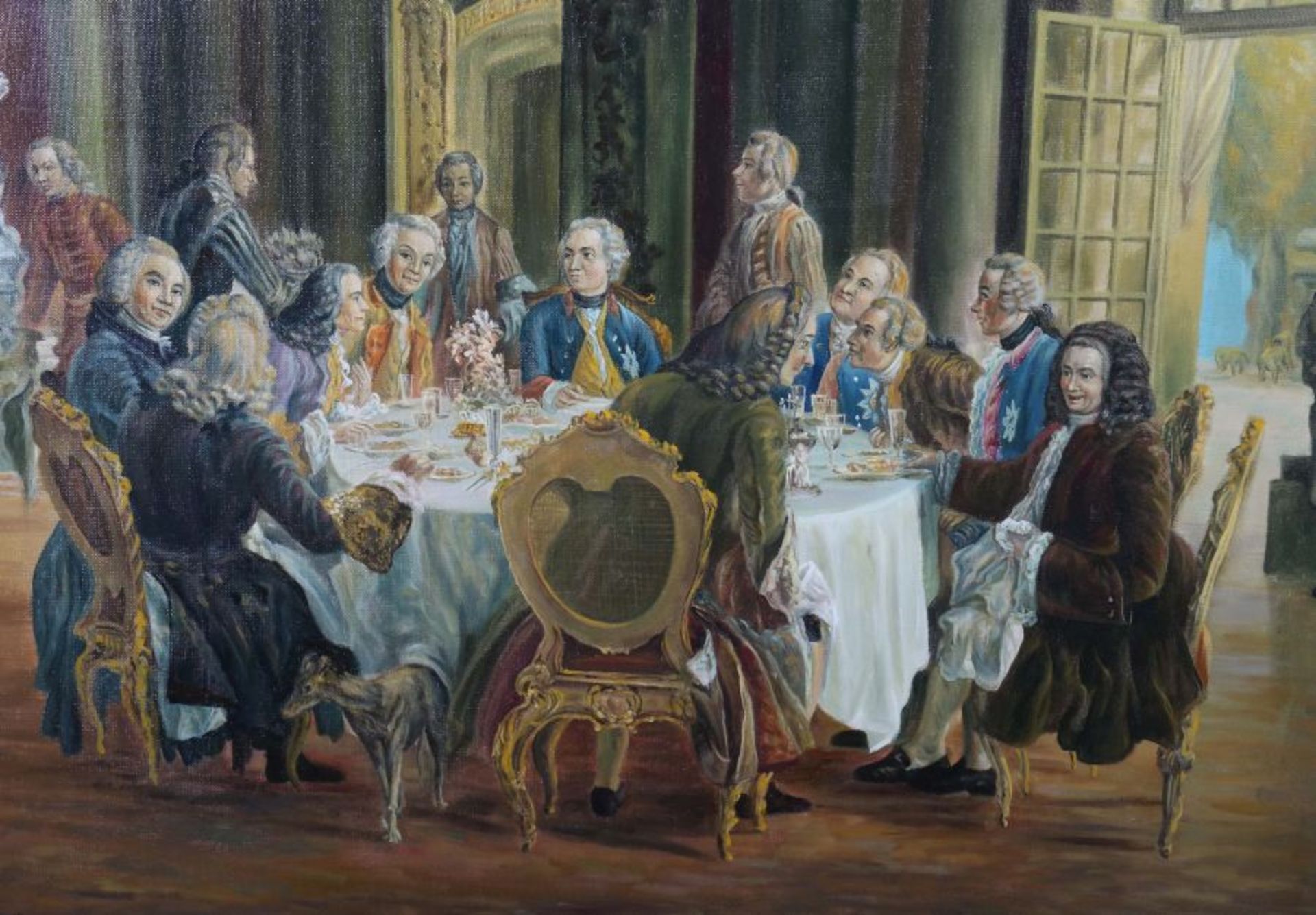 Maler/Kopist des 20. Jh. "Mittagstafel im Schloss von Sanssouci bei Potsdam", vielfigure - Bild 3 aus 4
