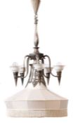 Art Déco-Hängelampe mit Deckenflutern 1920/30er Jahre, Messing versilbert, 1 zentrale Lampe mit