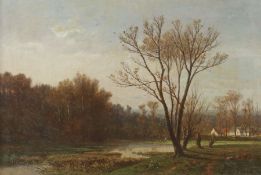 Beernaert, Euphrosine 1831 - 1901. "Dorf in der Flussaue", baumbestandene Uferlandschaft mit