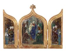 Triptychon Maria mit Jesus Wohl Deutschland 19. Jh., Holz/Emaille tlw. bemalt, dreiflügiger
