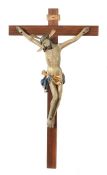 Kruzifix 20. Jh., Holz, polychrom gefasst, Corpus Christi in Dreinageltypus, darüber die Bez. "I.N.