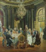 Maler/Kopist des 20. Jh. "Mittagstafel im Schloss von Sanssouci bei Potsdam", vielfigure