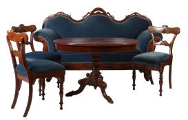 Louis Philippe Sofa mit Tisch und Stühlen Mitte 19. Jh., Mahagoni, 1 Sofa HxBxT: 115/195/69 cm,