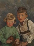 Hengeler, Adolf Kempten 1863 - 1927 München, deutscher Maler. "Kinderpaar mit Teddy", Halbbildnis