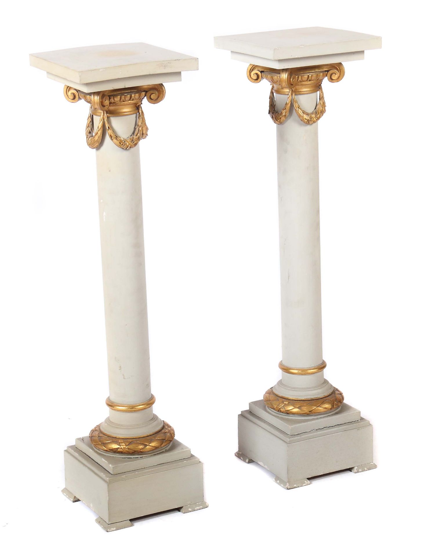 Paar Säulen-Podeste 20. Jh., Holz grau
