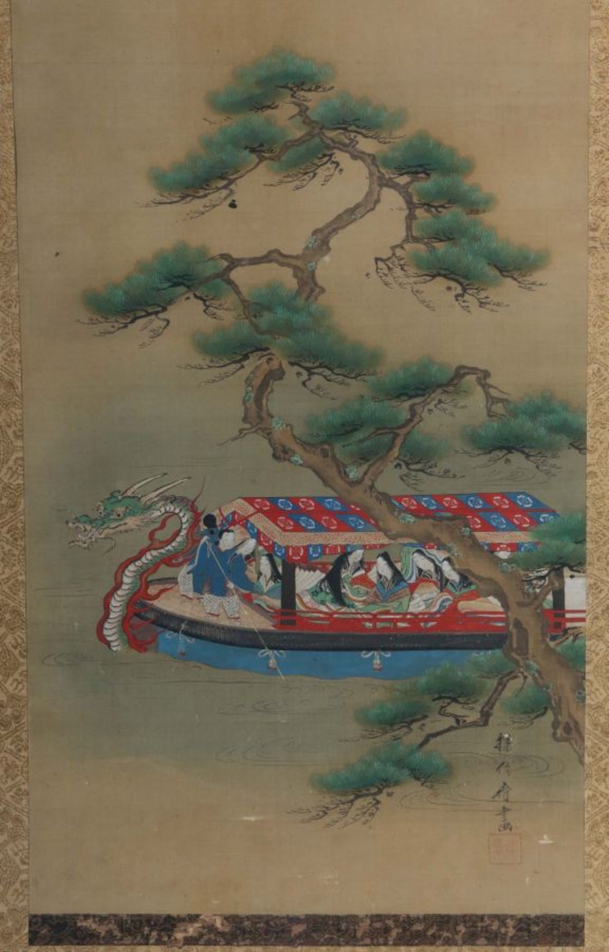 Seidenmalerei mit Drachenboot China, - Bild 5 aus 5