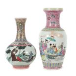 2 "Famille-rose" Vasen China, 2. H.